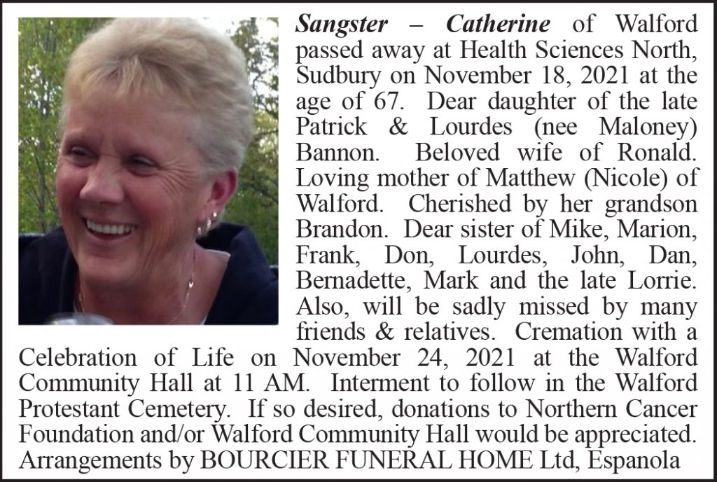 Obituary – Sangster, Catherine | Around and About