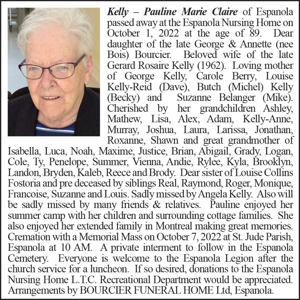 Obituary – Kelly, Pauline Marie Claire | Around and About